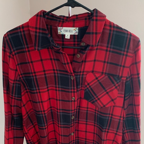 Pink Rose Vibrant Red and Black Checkered Top - Picture 3 of 4